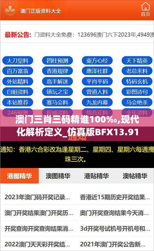 澳门三肖三码精谁100‰,现代化解析定义_仿真版BFX13.91