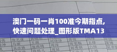 澳门一码一肖100准今期指点,快速问题处理_图形版TMA13.11