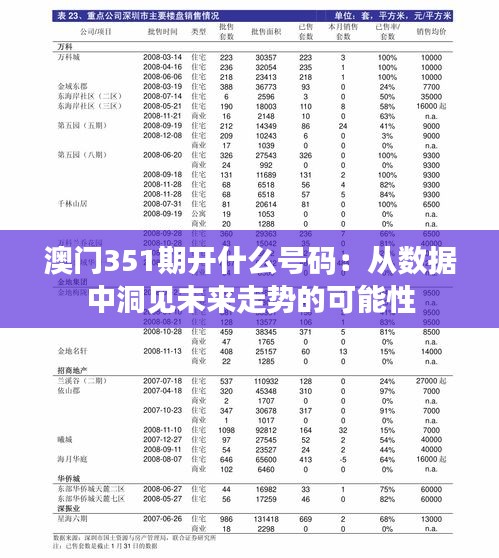 澳门351期开什么号码：从数据中洞见未来走势的可能性